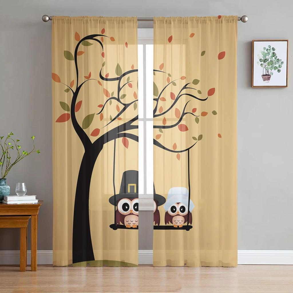 Owl Eyes Cute Claws Animal Window Curtains Sheer Chiffon For Living Room Bedroom Kitchen Decor