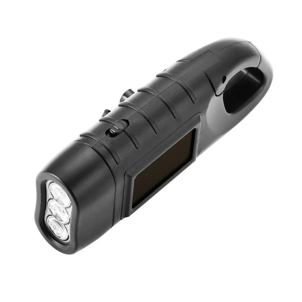 LED Portable Flashlight Multifunction Solar Charging Manual Power Generation Torch Light for Camping Emergency Black