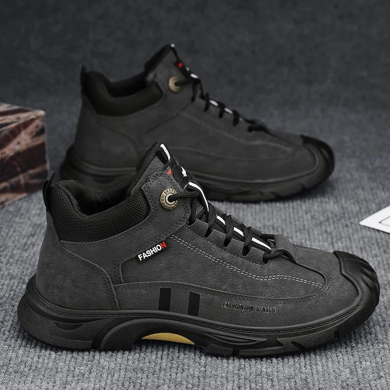 Fashion Men Shoes Autumn 2024 New Outdoor Sports Non-slip Hiking Shoes Men's Work Safety Shoes Fashionable Thick-soled Men's Boots