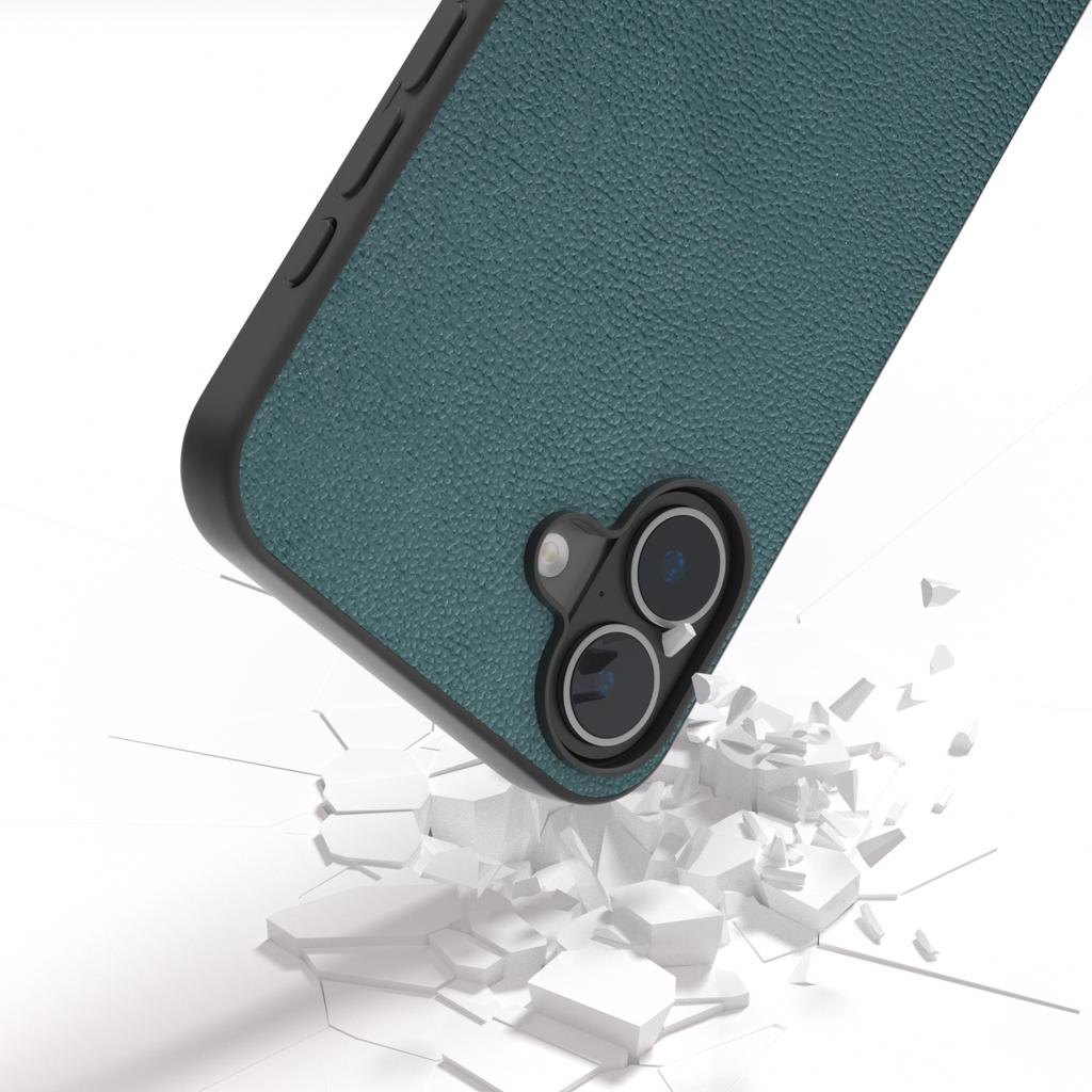 For iPhone 16 Plus Case Genuine Cow Leather Coated PC+TPU Phone Cover