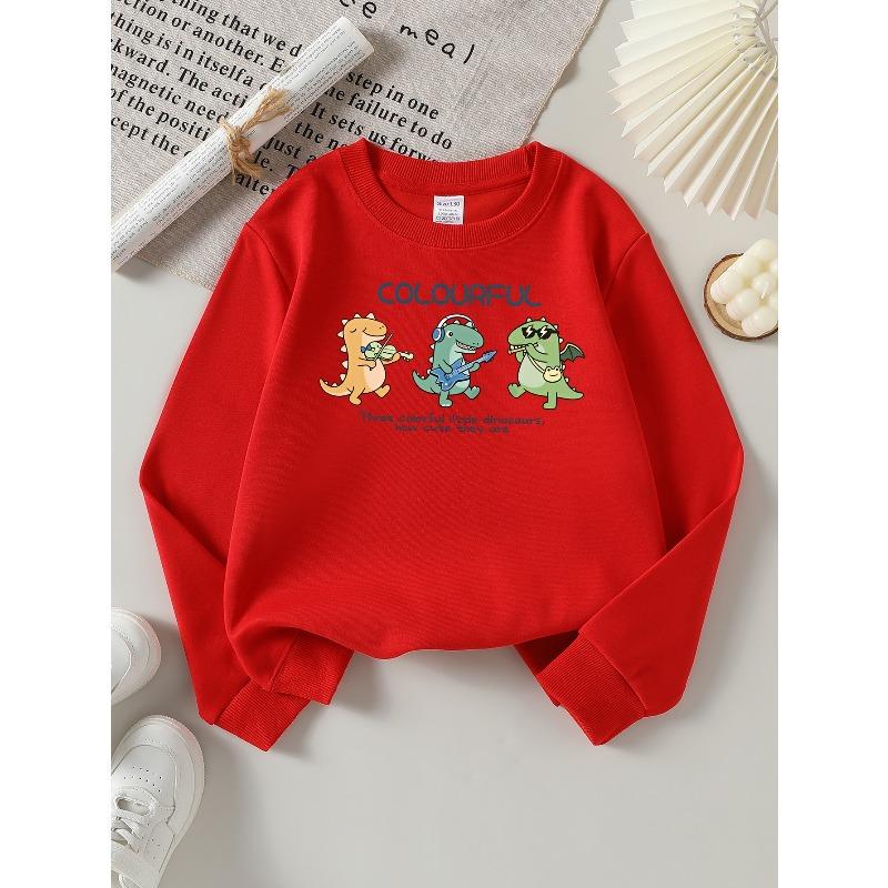 Girls' Long-sleeve Sweatshirt with Round Neck and Printed DesignColorful Dino Band Suitable for Spring and Autumn, Fashionable and Casual