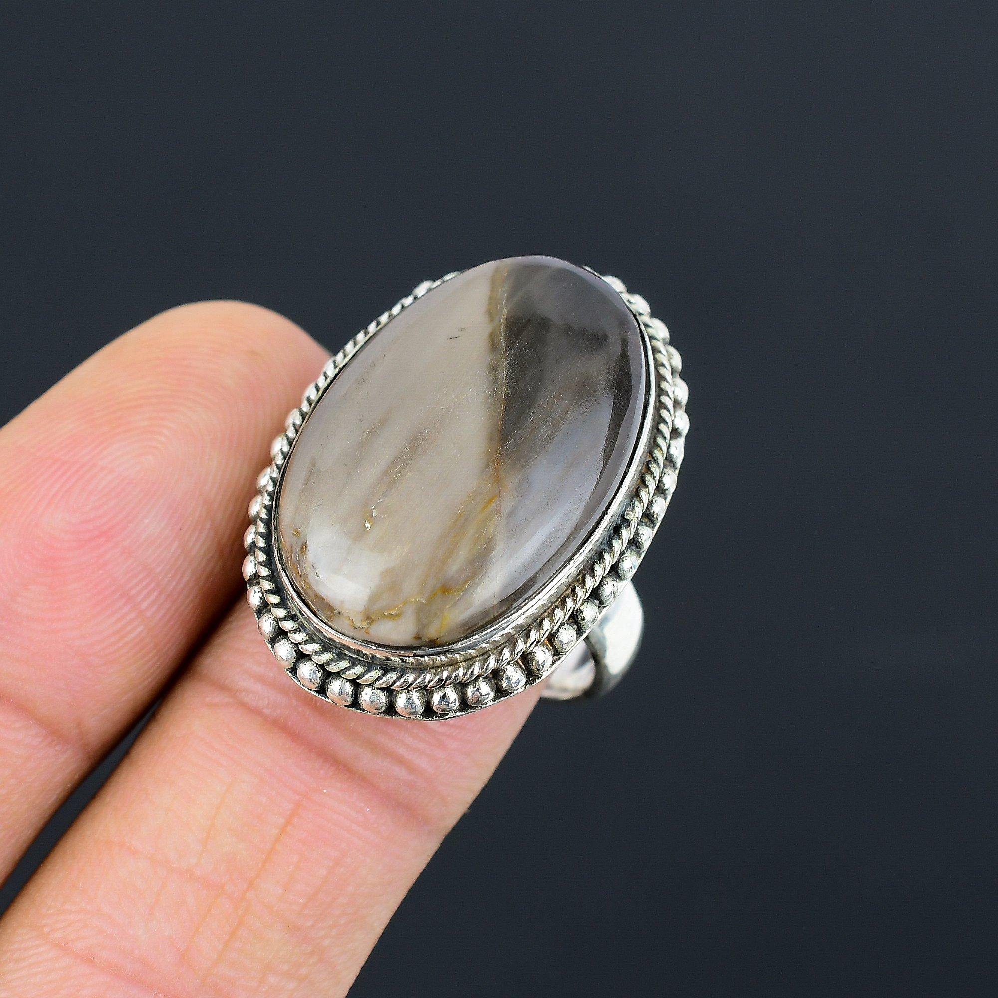 925 Silver Oval Natural Polychrome Jasper Daughter Engagement Promise New Ring 9