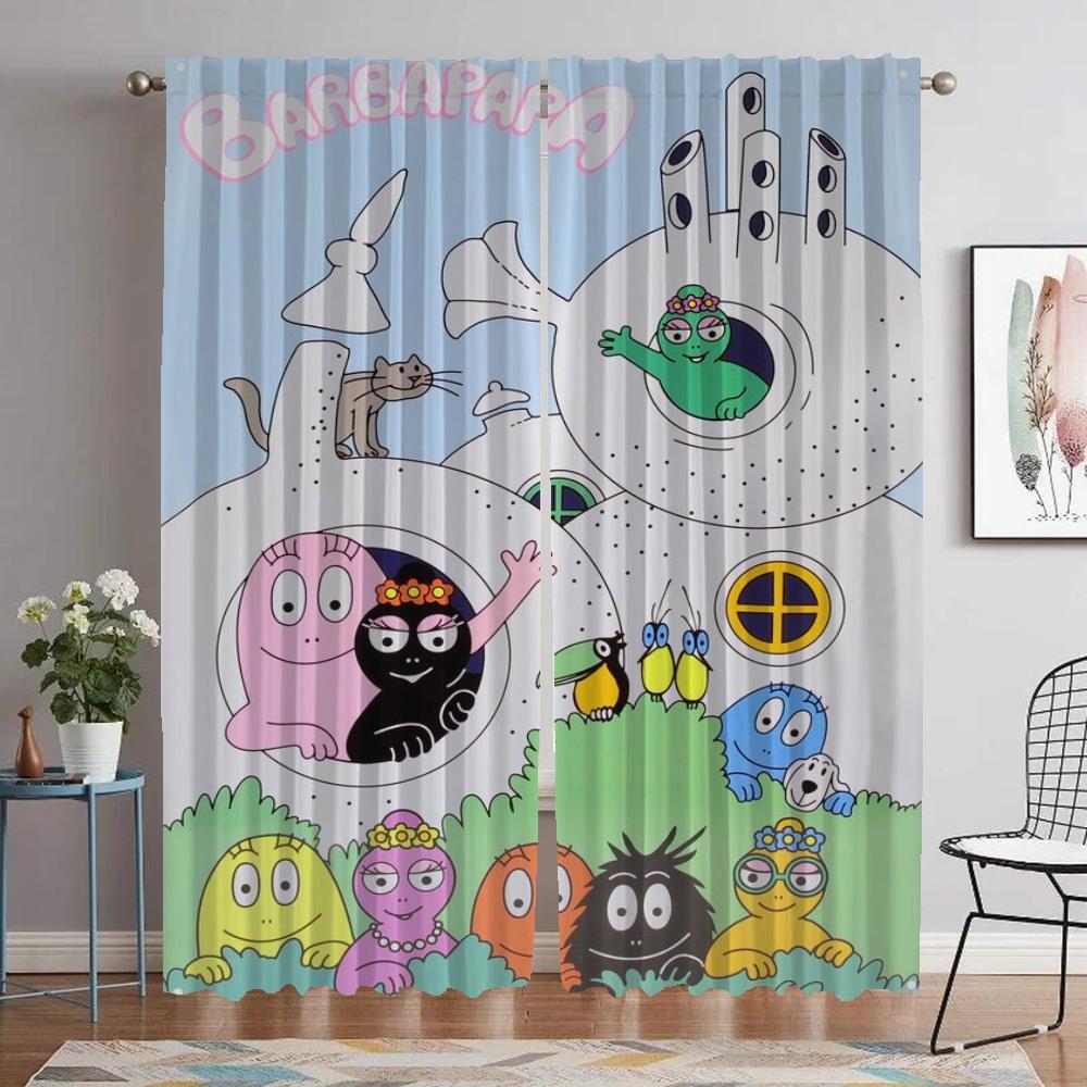 Les Barbapapa Window Curtain for Room 2 Panel Kitchen Curtains Partition Tulle for Bedroom Shades Home Interior Curtains Living