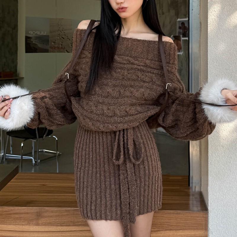 

2025 Autumn/Winter Korean One-Shoulder Furry Dress: Strapless, Waist-Cinched, Pure Desire Style One Size (Suitable for 80-120kg)