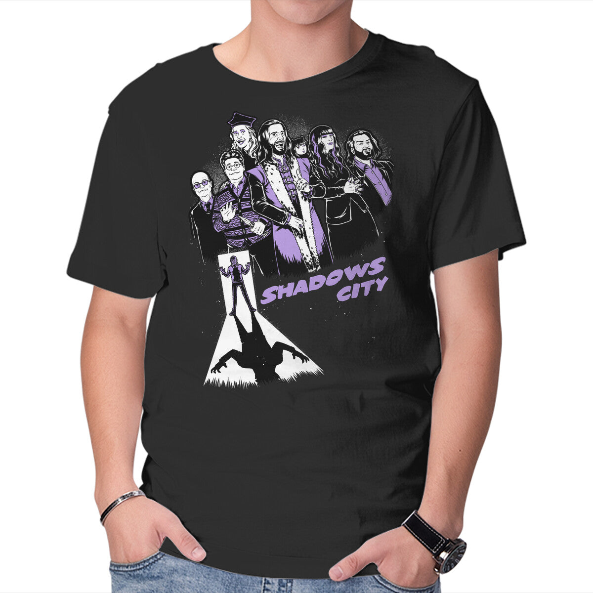 Unisex Crew Neck T-Shirt Shadows City Graphic Short Sleeve Casual Tee XS
