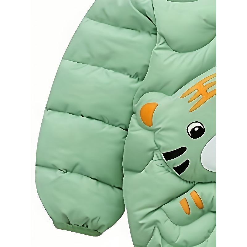 [Ciepła Kurtka Kreskówkowa] Ciepła Pikowana Kurtka Kreskówkowy Tygrys z Kapturem dla Dziecka | Odzież dla Małych Dziewczynek i Niemowląt na Jesień Zimę, Zapinany na Zamek Płaszcz z Wypełnieniem