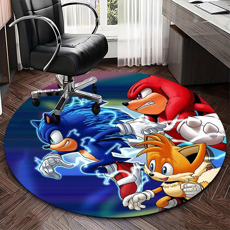 1pc Sonic, Tails & Knuckles Anime Cartoon Design Round Carpet Office Chair Mat, NonSlip Rug for Home Decor, Living Room, Bedroom