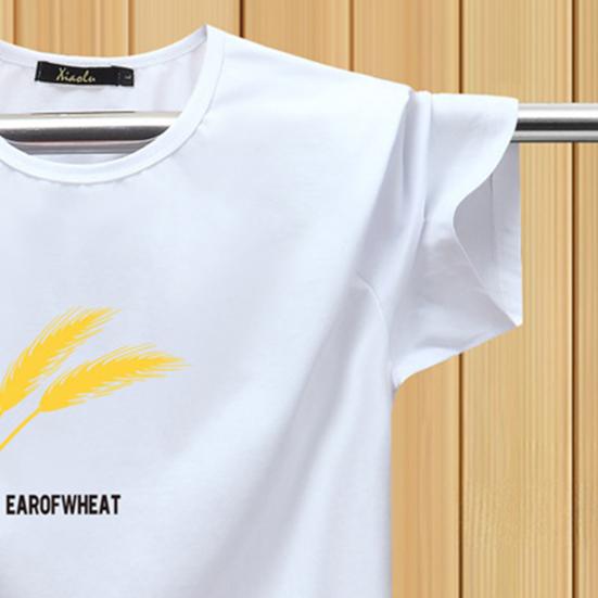 Men T-shirt Crew Neck Lightweight Simple Easy To Match Loose Short Sleeves Casual Wheat Spike Printing Summer Tops Daily Clothes