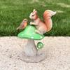Garden Squirrel Statue Resin Squirrel Sitting On Mushroom Figurine Bird And Squirrel Sculpture for Yard Lawn Decoration Housewarming Gift