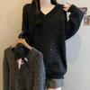 NaVaVa Vintage Loose Fit Pearl V Neck Long sleeVe Knit Sweater Nk3385