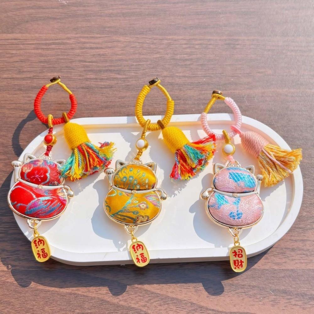 Luxury Brocade Gourd Pendant Horse Embroidered Cat Key Ring  Cheongsam Accessories