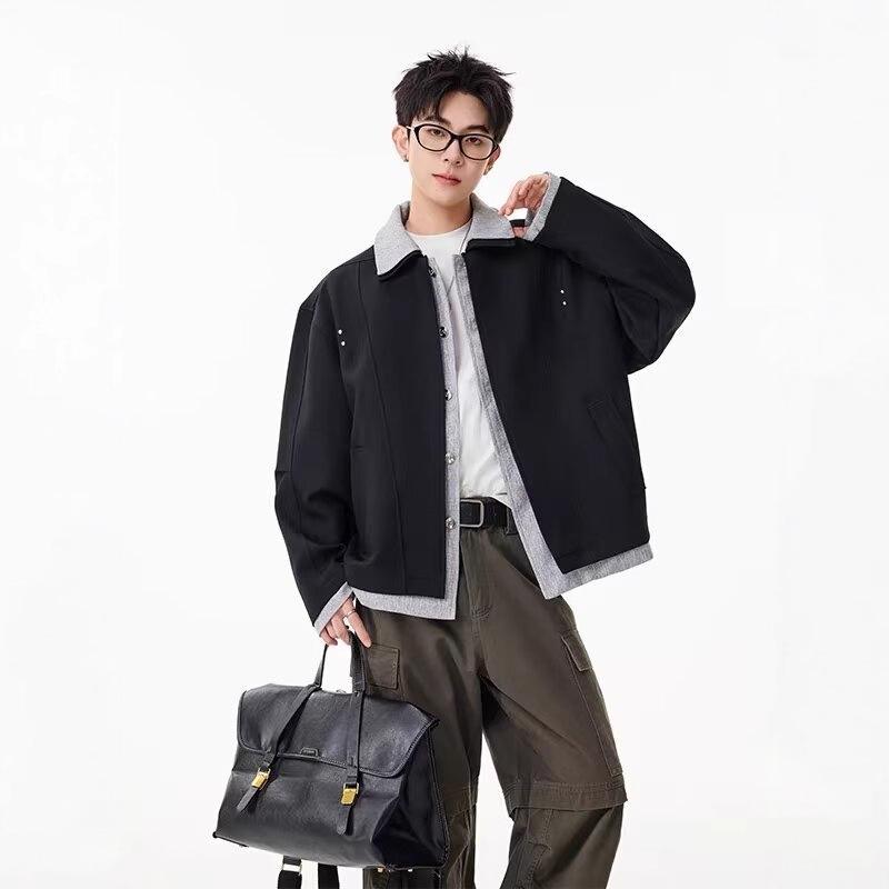 Coco Style Men s Patchwork Jacket - Long Sleeve Casual Lapel Outerwear (2025) M