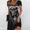 Moda Estiva Donna Scollo a V Corto Stampato con Motivo Geometrico Vestiti Corti Sexy