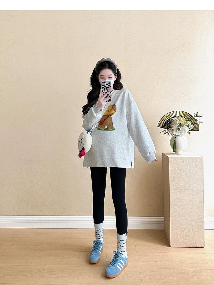 Plus Size Maternity Sweatshirt Set: Medium-Length, Loose Fit for Spring & Autumn