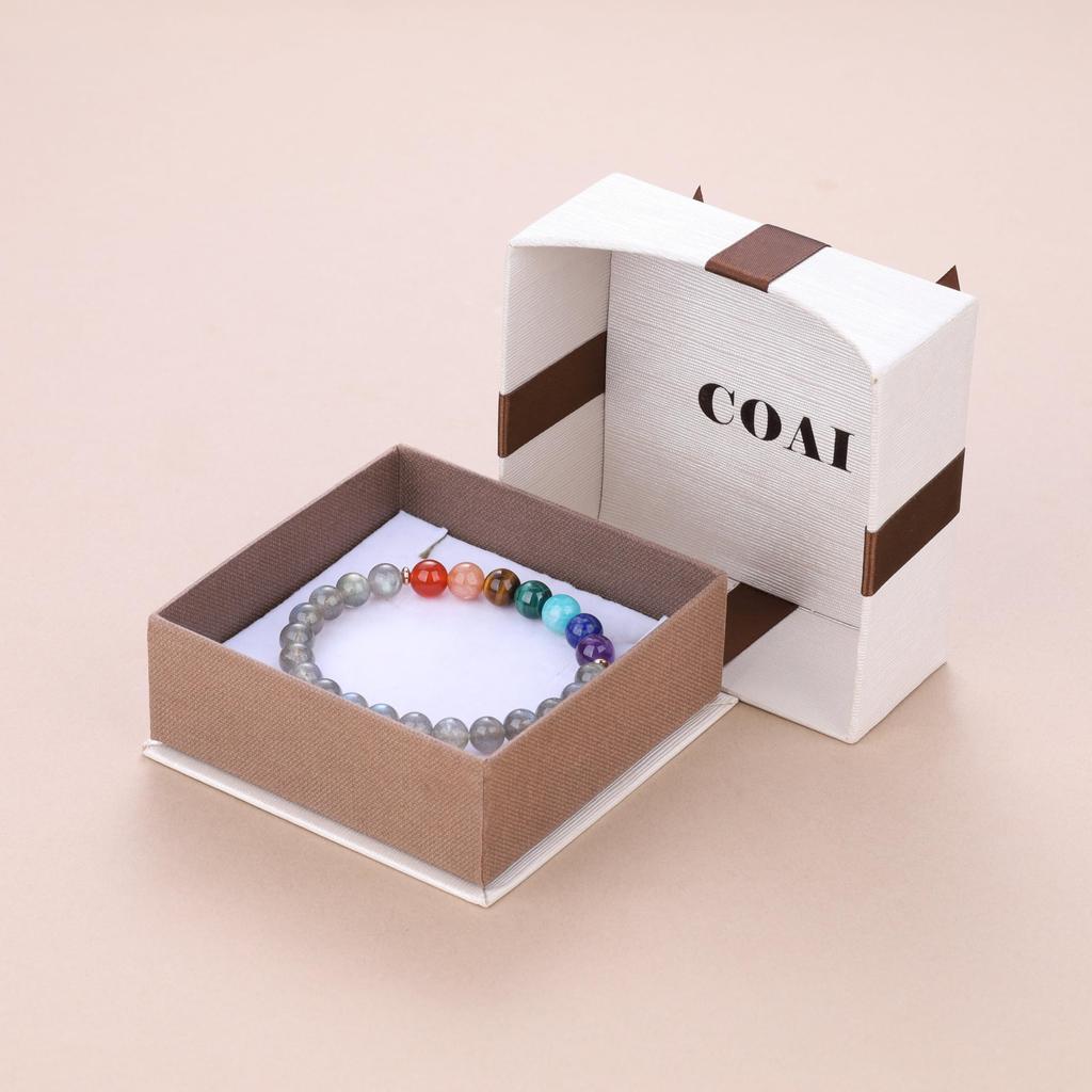 Koai 8mm Labradorite Chakra Power Stone Bracelet for Men Seven-Color