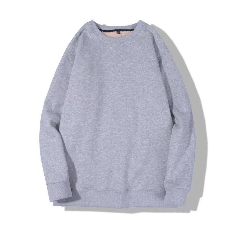 Men's Velvet Thickened Lambswool Hoodie - Loose Fit, Long Sleeve, Solid Color Base Layer for Autumn and Winter.