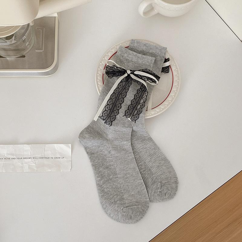 Female Spring and Summer Thin Style Lace Bow Mesh Breathable Sweet Ballet Wind Tube Cotton Socks