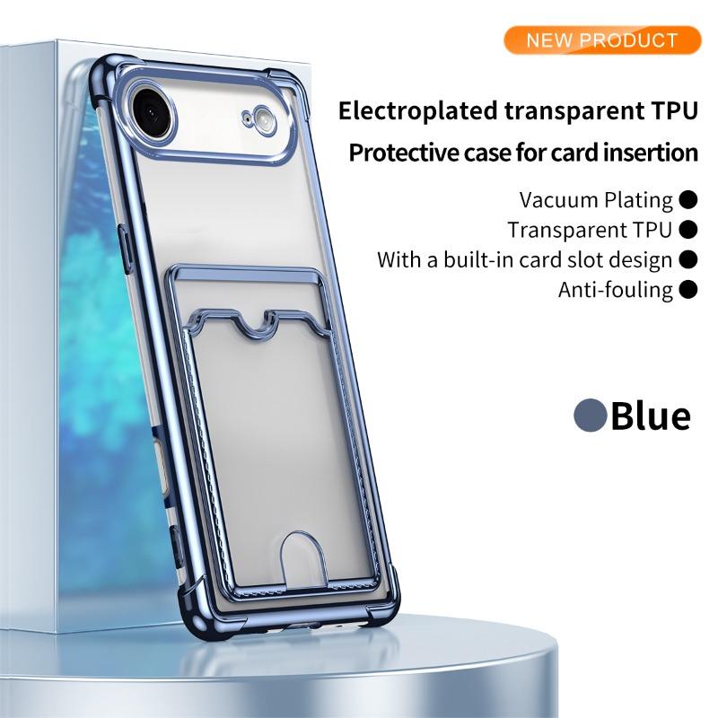 Plating Clear Shockproof Case for iPhone 17 Air 17 Pro Max 16 Plus 15 14 13 12 Mini 11Pro Wallet Card Slot Holder Soft Silicone Cover