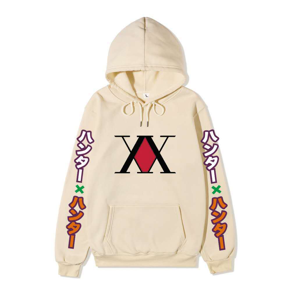 Hunter X Hunter XX Logo Hoodie Color Japanese Vertical Sleeve Print Black Anime Pullover Sweatshirt