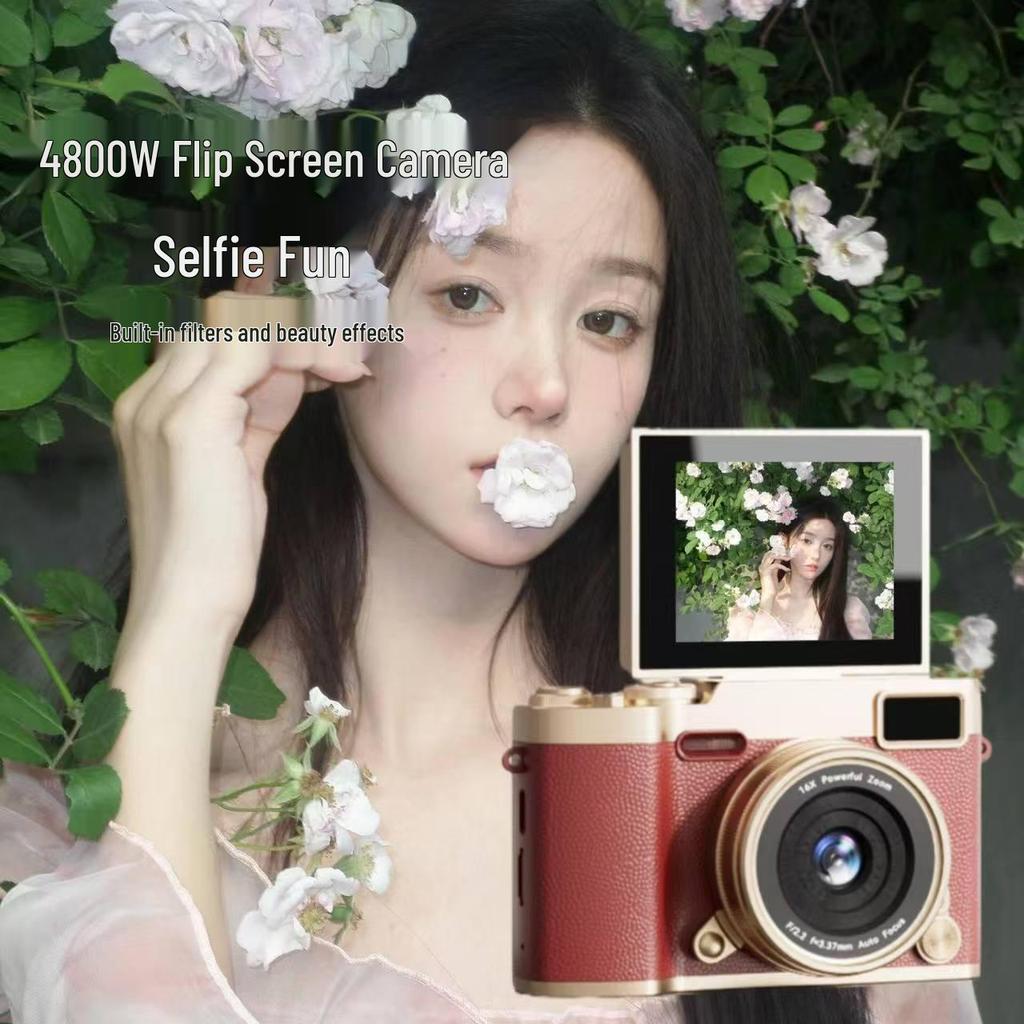Retro HD Flip Screen CCD Camera with 180° Rotating Display - Student Portable Selfie Beauty