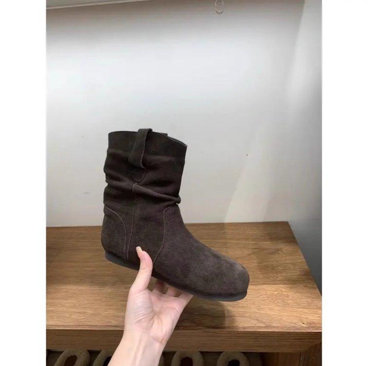 

Cowhide version~ inner height increase retro short boots women s 2025 autumn and winter western Martin boots round head short tube Boken stacking boo 40 темно-коричневого
