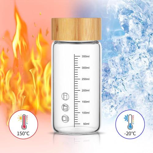 Fexmoy Water Bottle, Glass, with Memory, Tumbler with Lid, Spill-Resistant Shot Glass, Glass Cup, Tumbler with Lid, Multi-Purpose Bottle for Milk, Wat