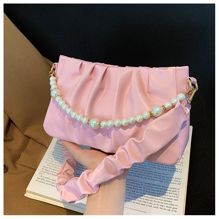 

Summer new pearl chain small square bag 2025 texture popular cloud bag underarm bag solid color casual shoulder bag