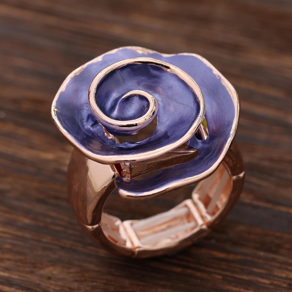 Enamel Geometric Flower Elastic Ring, Women's Fashion High-end Rose Alloy Ring