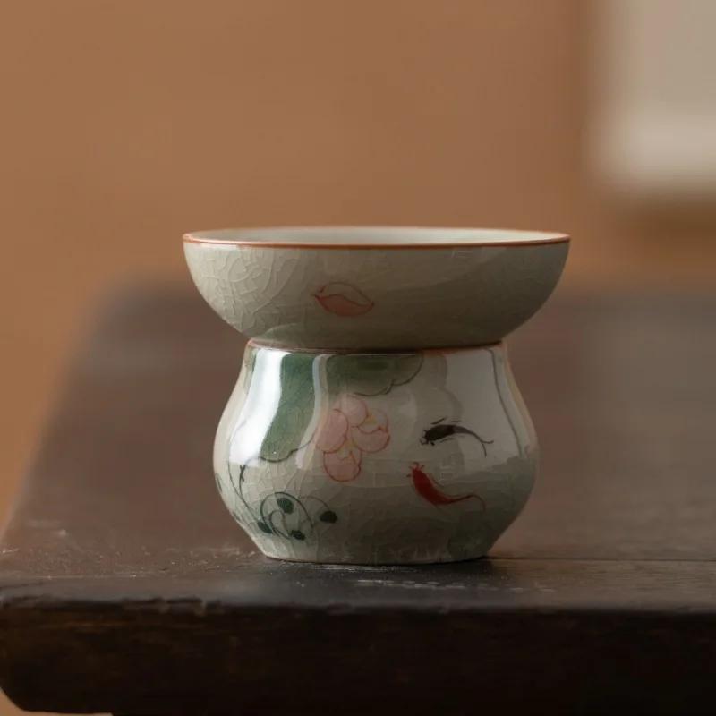 Keramisk Håndmalt Tesil Geyao Tefilter Vintage Lotus Tesil Kung Fu Tesett Tilbehør for Hjemmekontor