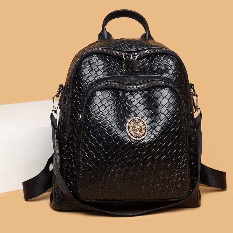 

Women s Luxury Woven Backpack 2025: Stylish Double-Shoulder Travel Bag with Large Capacity for Casual or Mummy Use чёрный