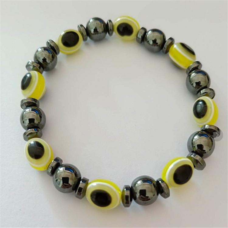 Magnetic Black Stone Elastic Bracelet with Blue Eye Beads - Popular European & American Jewelry