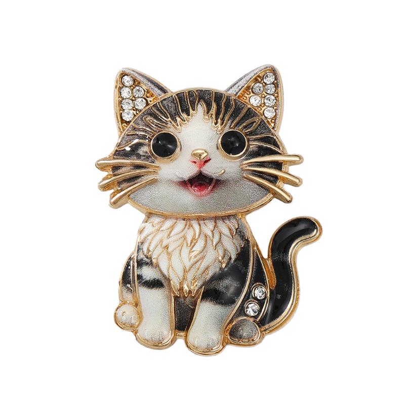 Lovely Animal Cat Brooch Cute Sitting Design Shiny Rhinestone Unisex Lapel Pin for Women Prom Party Clothing Accessory