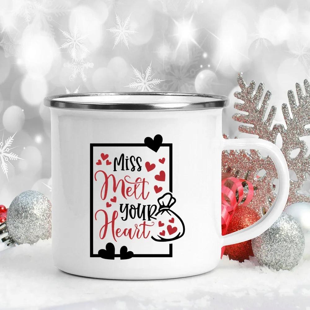 My Heart Belong To Her/him Printed Couples Mugs Creative Coffee Wine Couple Cups Drinks Dessert Milk Enamel Cup Valentines Gifts
