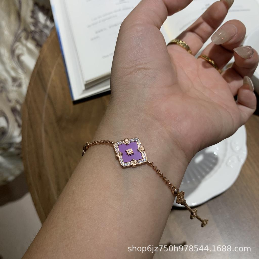 Lasbuchi Court Style Four-Leaf Clover Natural White Fritillary Tiger Eye Bracelet Light Luxury High-End Jewelry