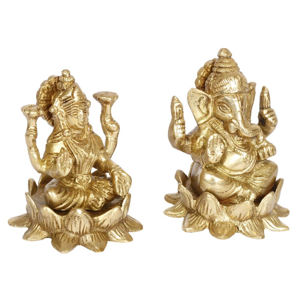 Pure Brass Laxmi Ganesha Idol, Lord Lakshmi Ganesh Statue, Home Decor, Gold