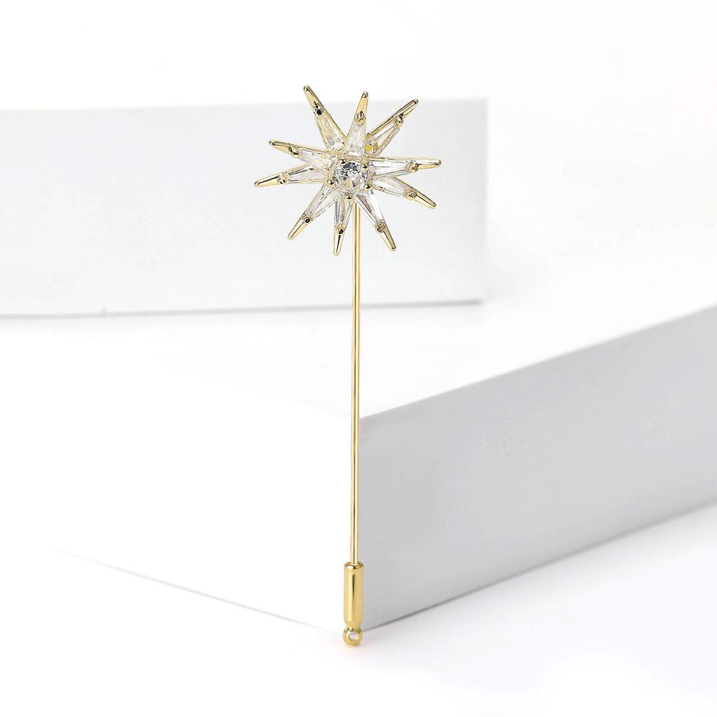 Fashion Long Needle Slightly Inlaid Copper Zircon 8-Star Brooch, Simple Niche Women'S Clothing Corsage Jewelry Pin
