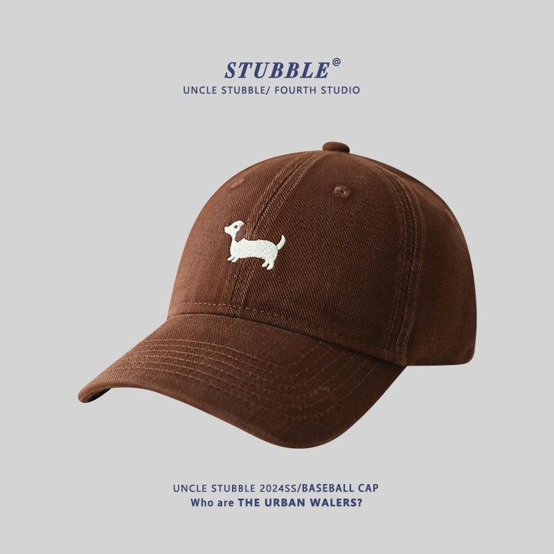 Unisex Original Design Embroidered Sausage Dog Baseball Cap Korean Style Versatile Wide Brim Face Revealing Duckling Tongue Hat