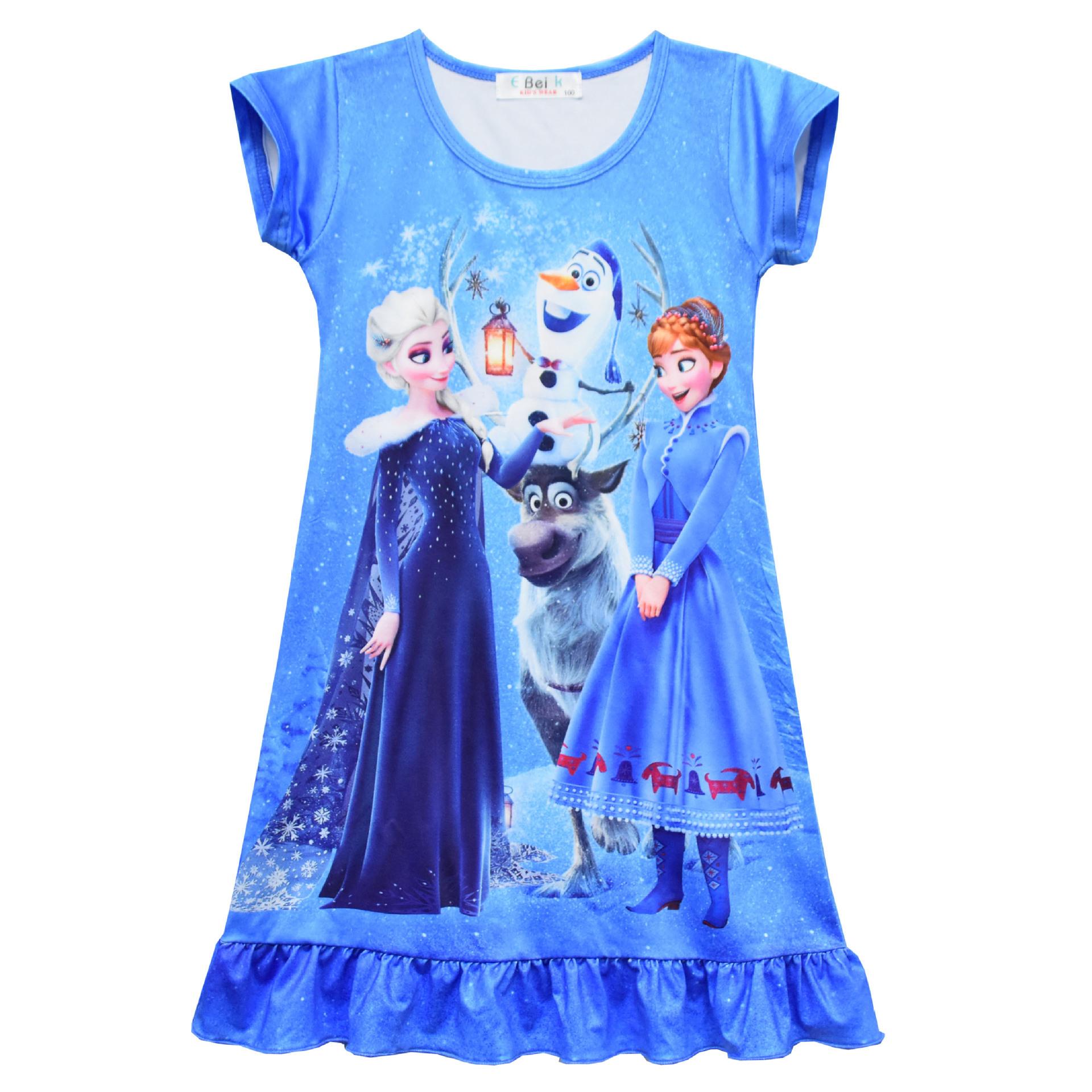 Kids Cartoon Print Girls Dresses Kids Loungewear Pajamas Nightdress Skirts 100 светло-синий