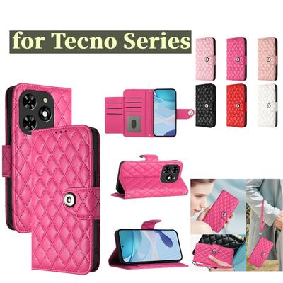 6-Color PU Leather Diamond Check-Patterned Wrist Strap Wallet Phone Case for Tecno Camon 19 20 30, 40 Pop 6 7 8 9 Spark 7 8 9 10 20 30 Spark Go...
