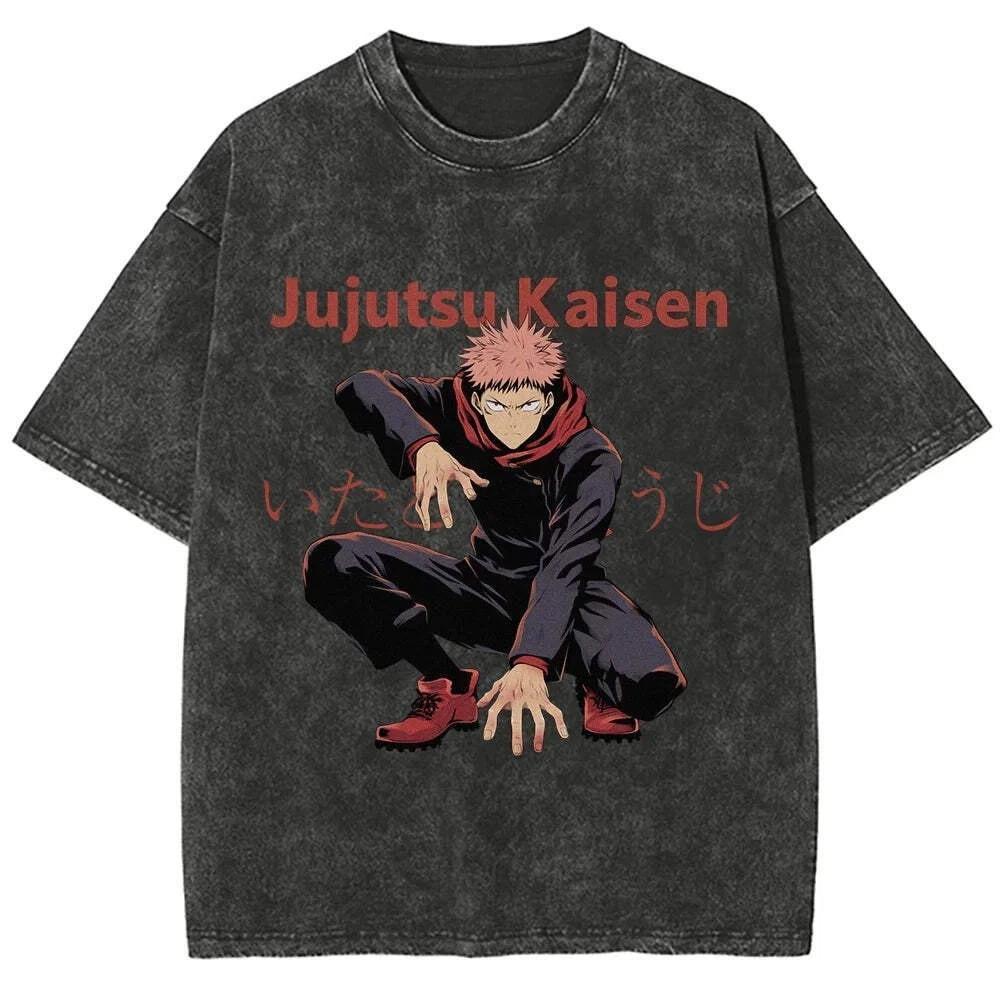 Anime Jujutsu Kaisen Vintage Washed T Shirt Gojo Satoru Shirt Men Women Harajuku Cotton Streetwear Casual Summer