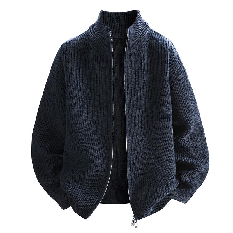 Men's Cardigan Sweater for Autumn and Winter, Knitted Sweater for Outerwear, Men's Zipper Thread Clothing, Gray Jacket