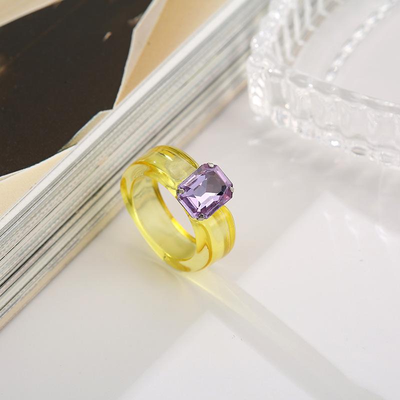 Fashion Simple Inlaid Colorful Zircon Resin Ring Women Sweet Cute Birthday Party Commemorative Jewelry Gift