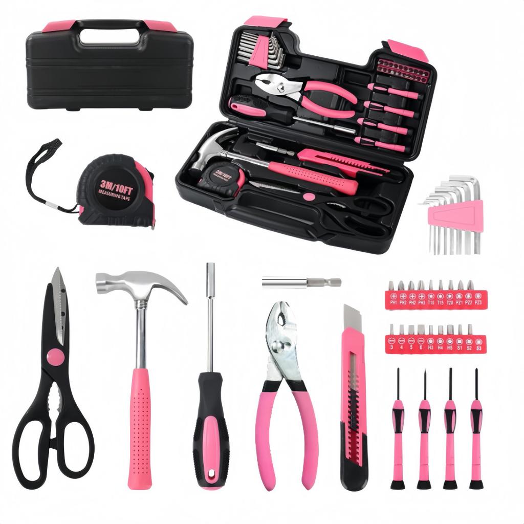 39Pcs Pink Screwdriver Tool Set Portable Multi Function Hardware Toolbox with Case for Home Repair DIY Hand Tools