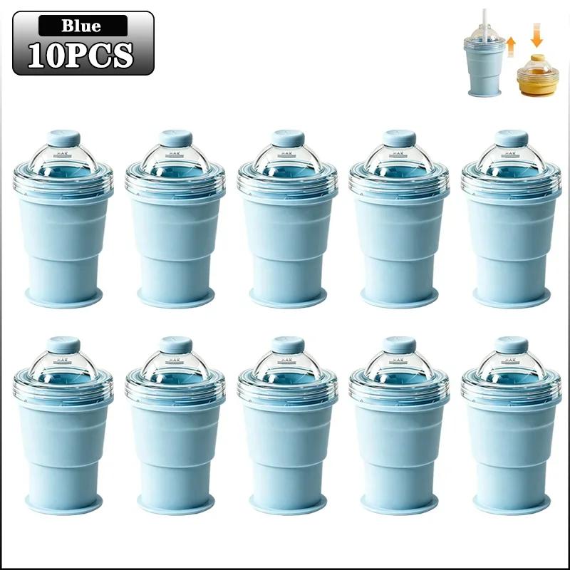 Silicone Folding Straw Cup with Ice Cube Mold Summer Collapsible Travel Cup Bottle Built-in Ice Ball Mold 2in1 Portable Amagi