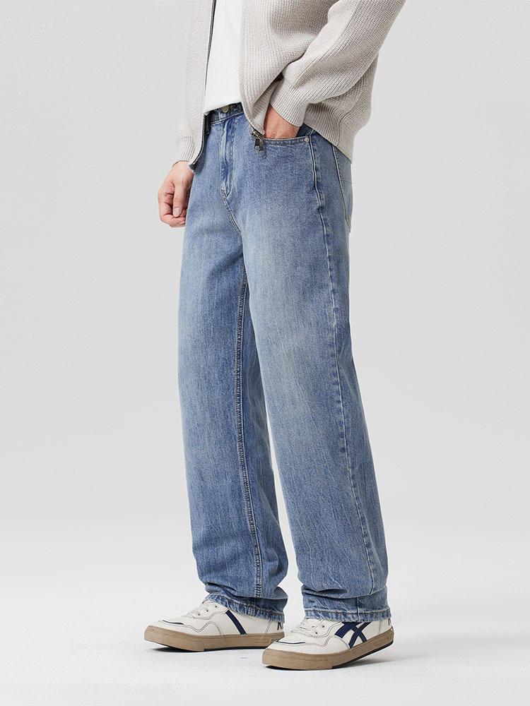 Street style handsome men's elastic denim commuting comfortable loose straight pants wide leg drape trendy jeans