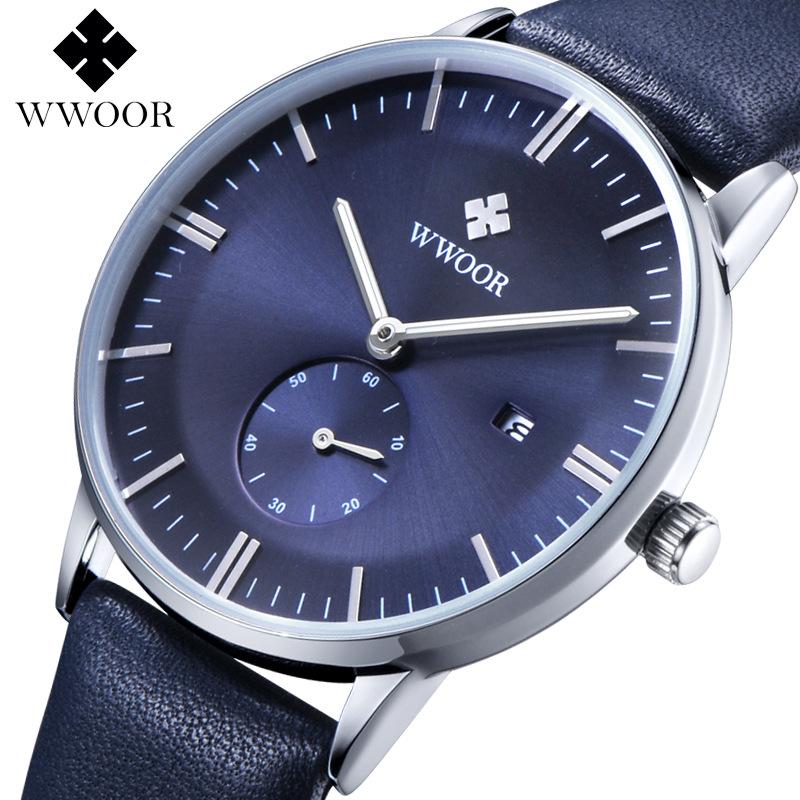 

WWOOR Мужские часы Простые мужские часы с кожаным ремешком Часы с календарем