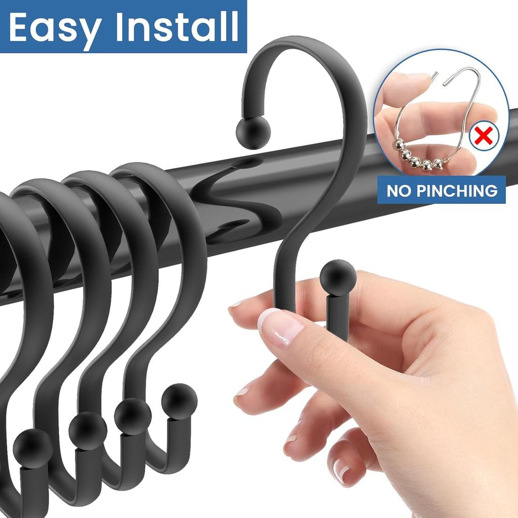 Shower Curtain Hooks Rings, 12 Pcs S Shape Shower Curtain Hooks, Rust Proof Shower Curtain Rings, Shower Hooks for Shower Curta, Kitchen Utensils,