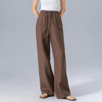 Xin Ge Damen Retro Weite Hosen aus Tencel-Leinen, Sommer 2025 Elastischer Bund Lockere Passform