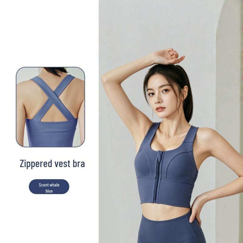 Women s Breathable Front Zipper Shockproof Sports Vest Yoga Bra XL
