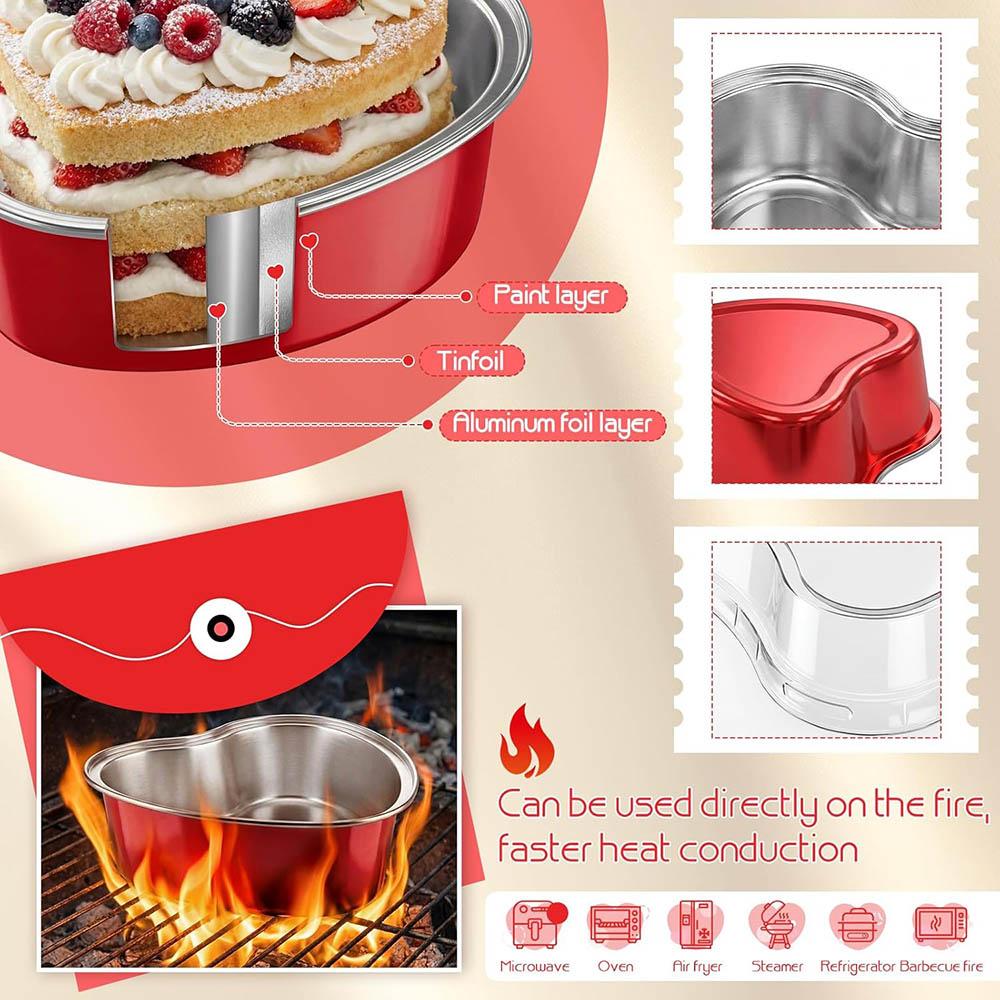 25/50 Heart-Shaped Aluminum Foil Cake Cups with Lids,Heat Resistant Baking Cups,Pudding Cupcake Cup,Perfect for Valentine's Day